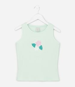 Regata Infantil em Ribana com Bordado Floral - Tam 5 a 14 Anos