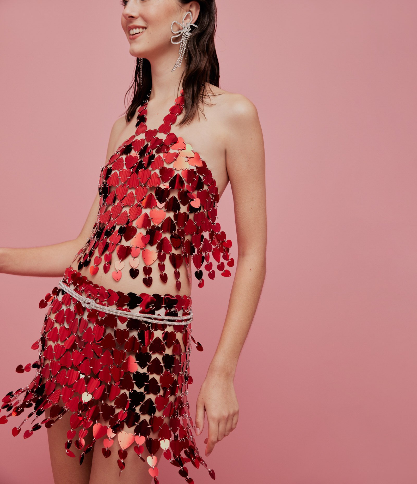 Body Chain Minissaia com Paetês de Coração Vermelho 5