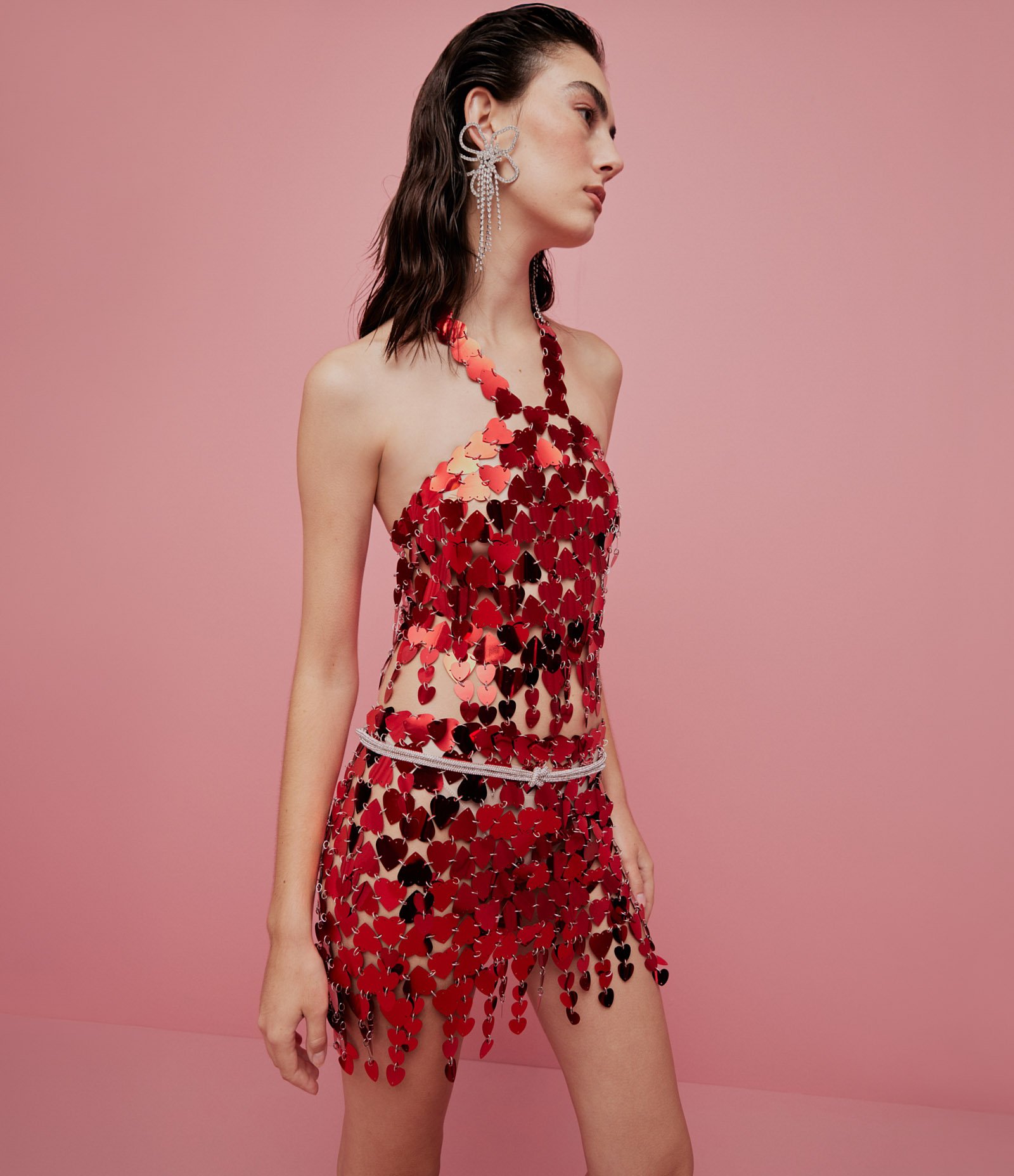 Body Chain Minissaia com Paetês de Coração Vermelho 6