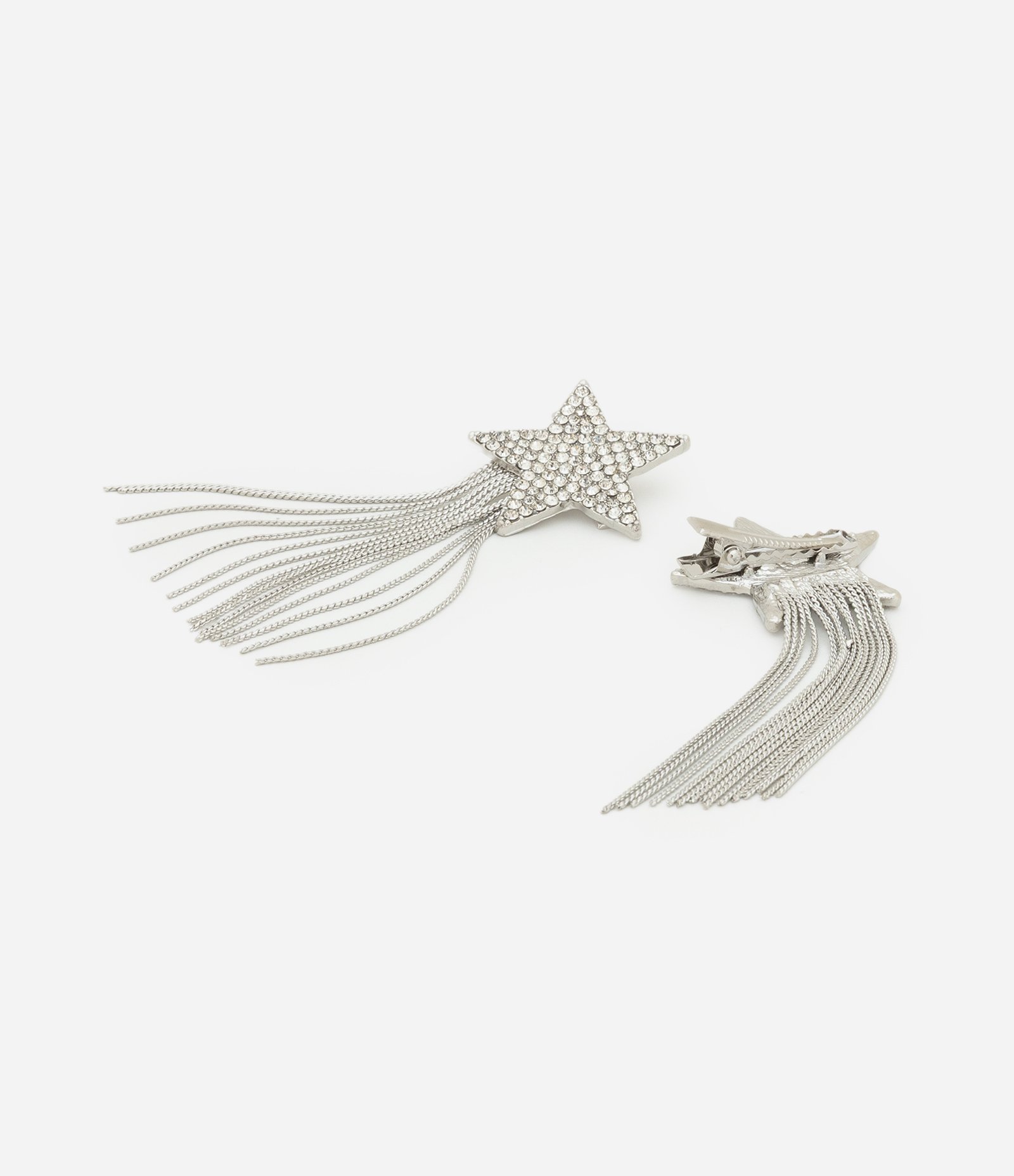 Kit 02 Presilhas de Cabelo com Estrela em Strass e Franjas Prata 2