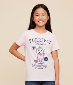 Camiseta Infantil com Estampa Sundae de Gatinho - Tam 7 a 14 Anos