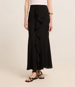 Saia Midi Long Midi com Detalhe de Tecido