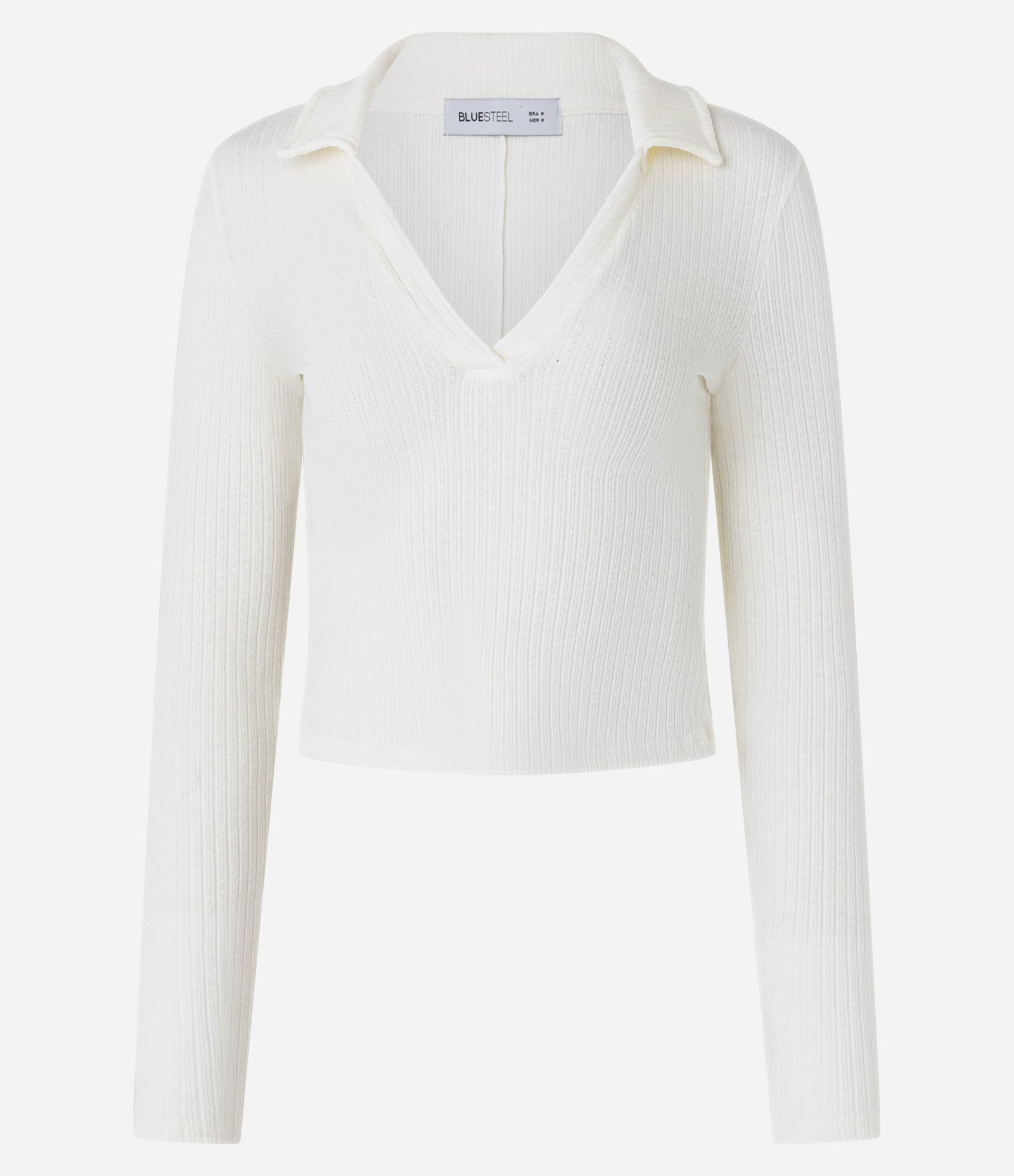 Blusa em Ribana Quentinha com Gola Polo Branco 1