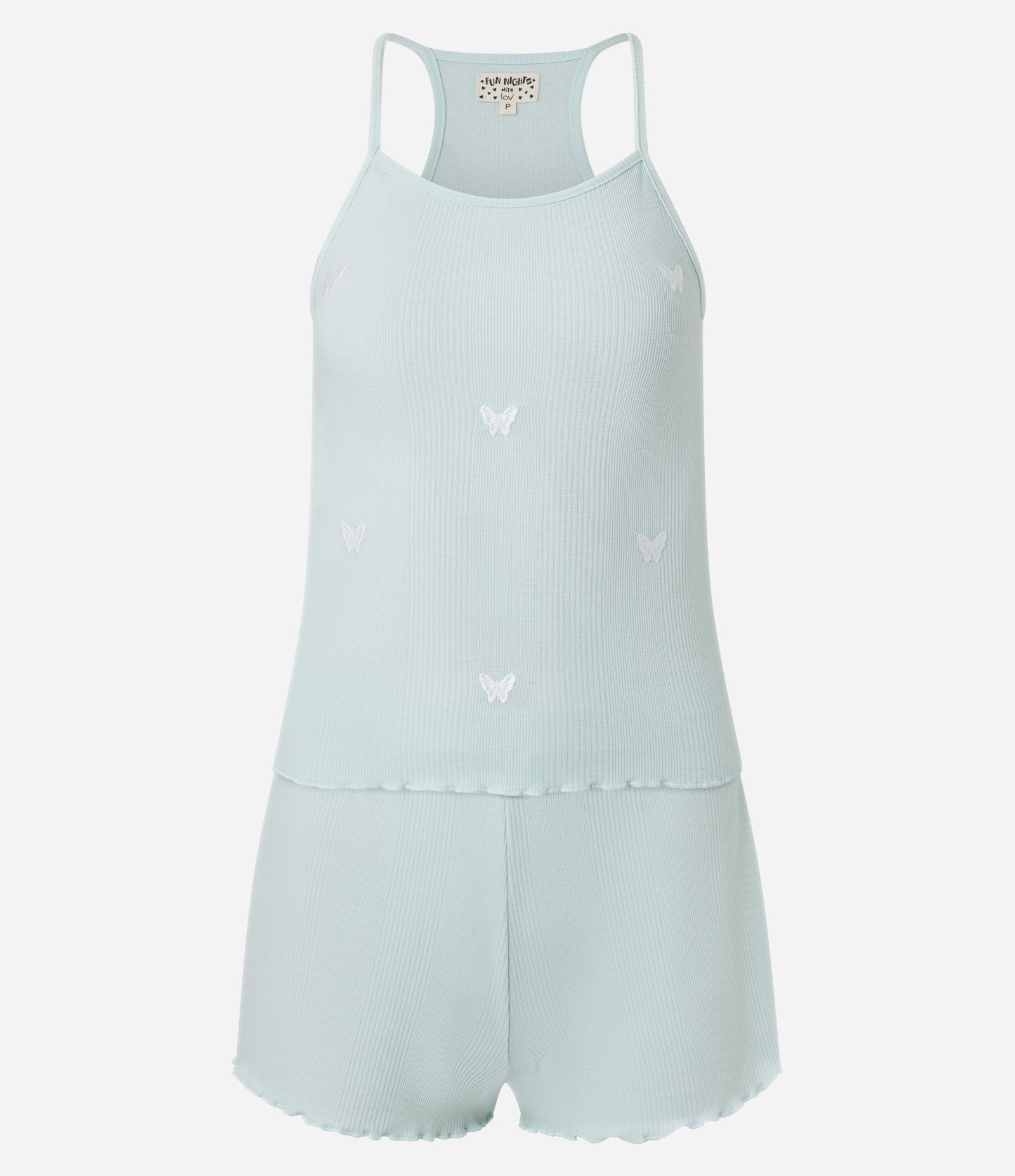 Pijama Short Doll em Ribana com Borboletas Verde 1