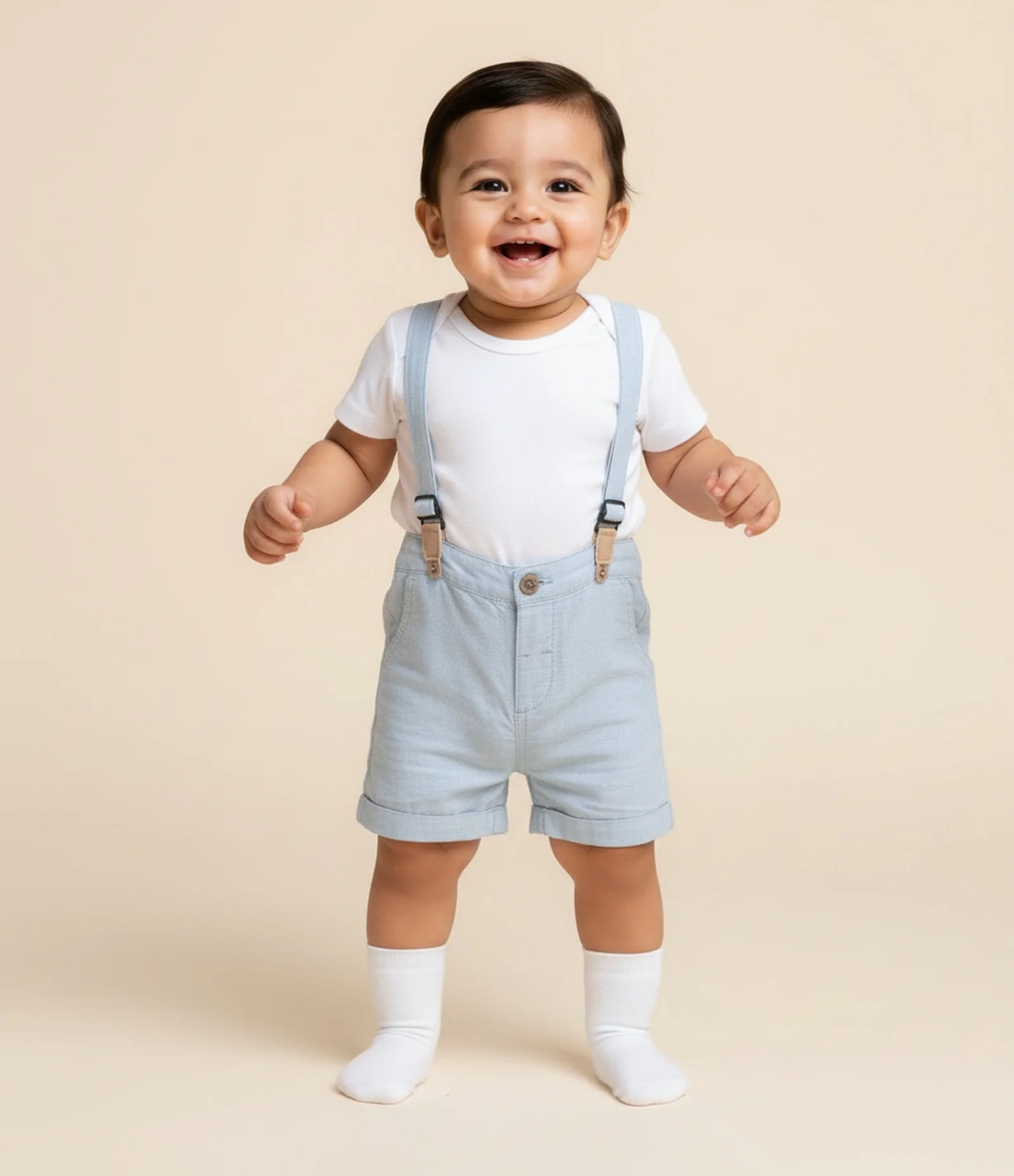 Bermuda Infantil em Linho com Suspensório Removível – Tam 0 a 18 Meses Azul Claro 1