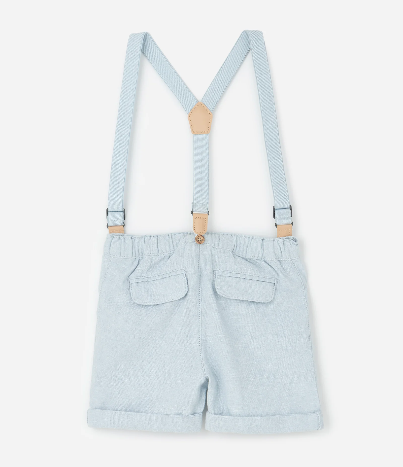 Bermuda Infantil em Linho com Suspensório Removível – Tam RN a 18 Meses Azul Claro 2