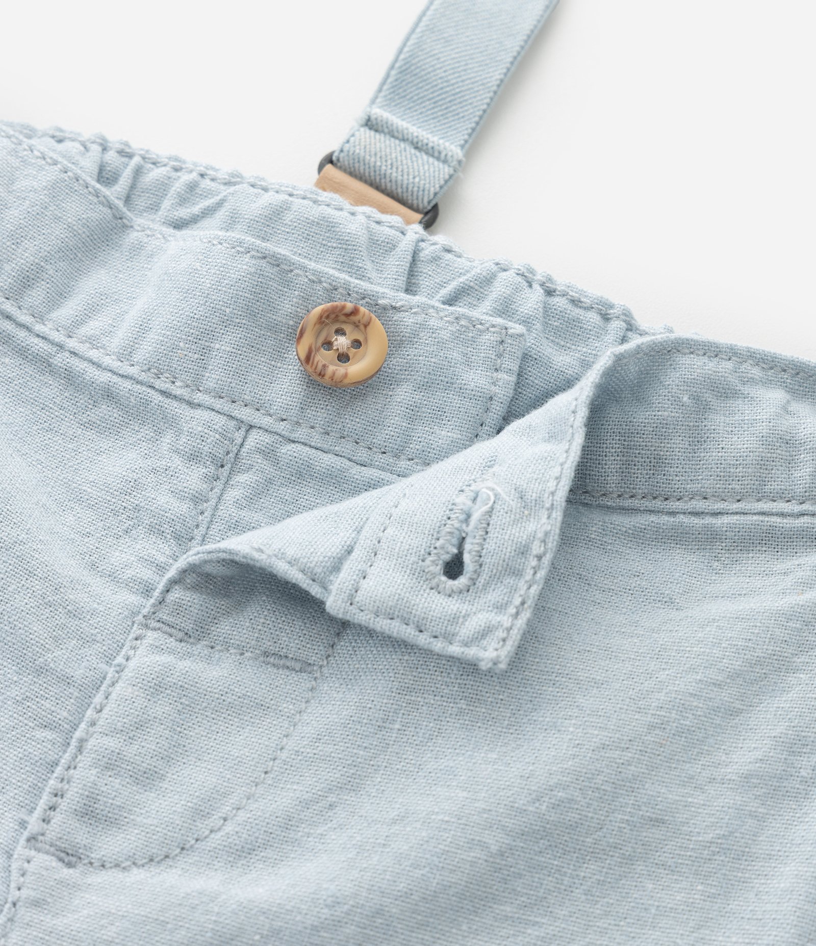 Bermuda Infantil em Linho com Suspensório Removível – Tam RN a 18 Meses Azul Claro 4