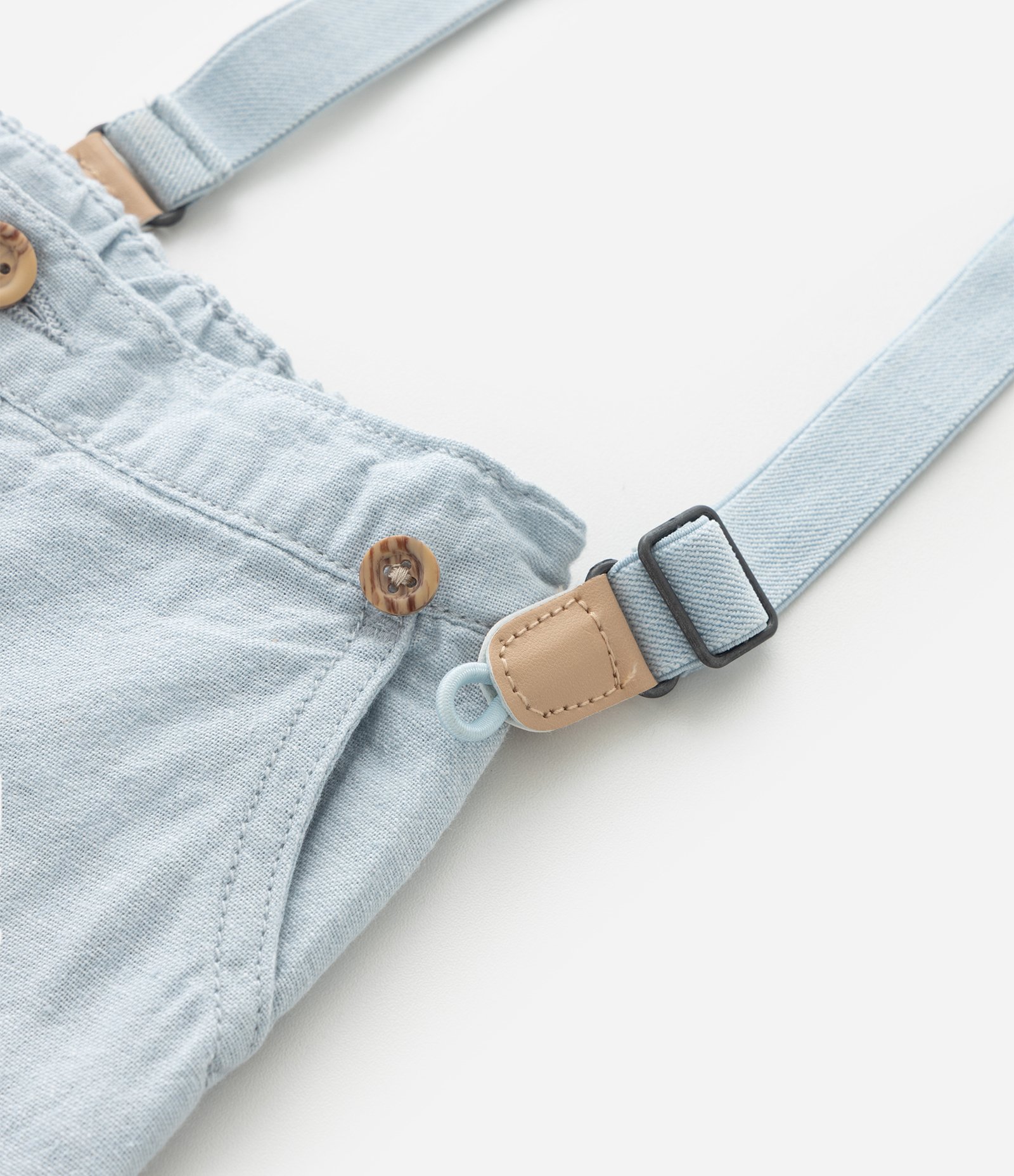 Bermuda Infantil em Linho com Suspensório Removível – Tam RN a 18 Meses Azul Claro 5