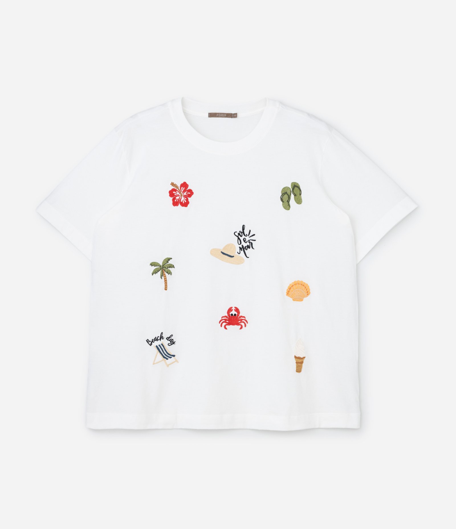 Camiseta em Algodão com Bordados Praianos Curve & Plus Size Branco 4