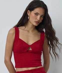 Blusa Cropped Bengaline com Recorte no Decote