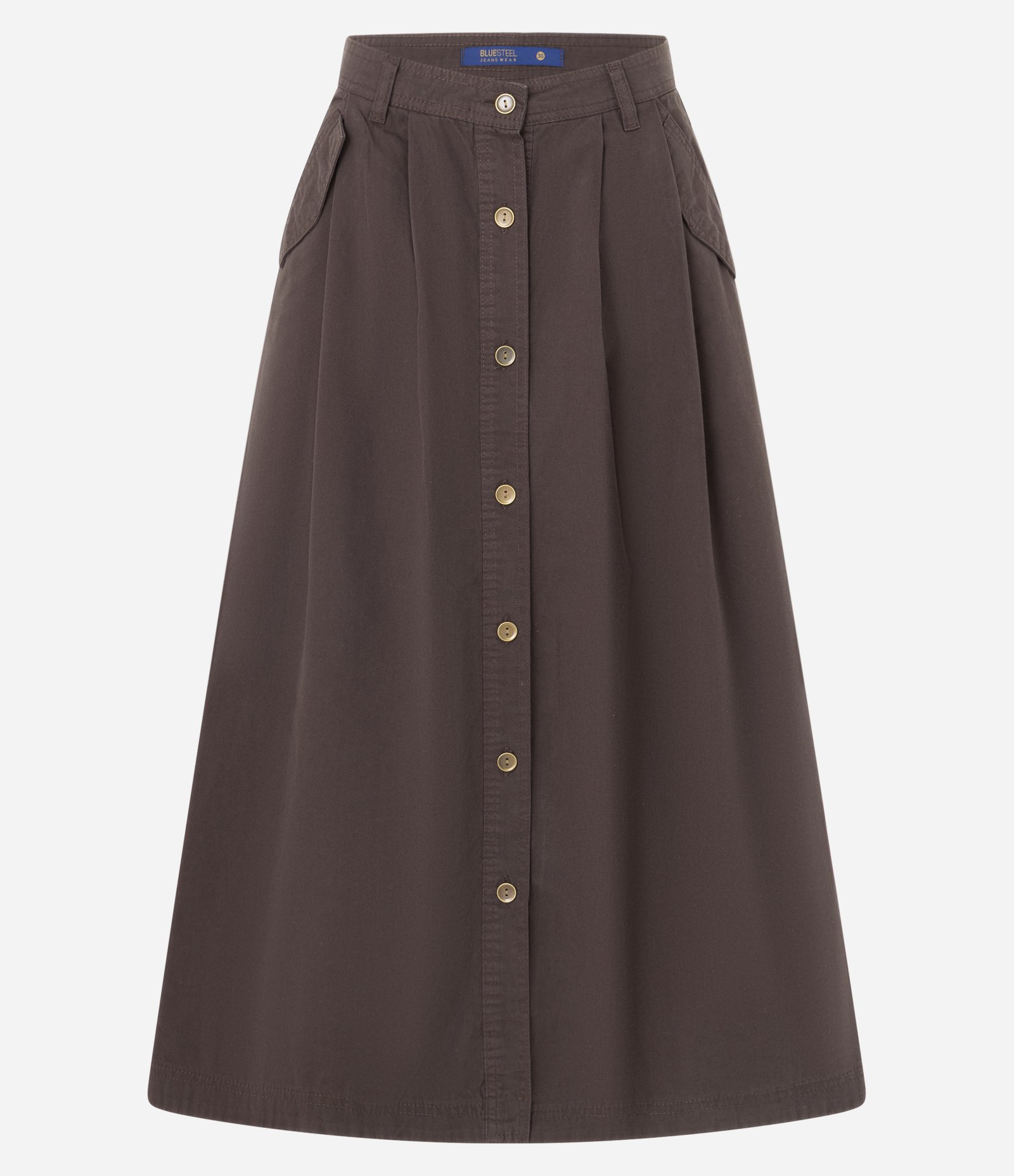 Saia Midi em Sarja com Abotoamento Frontal e Fendas Laterais Marrom 5