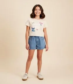 Camiseta Curta Infantil com Estampa do Stitch Frente e Costas - Tam 5 a 14 Anos
