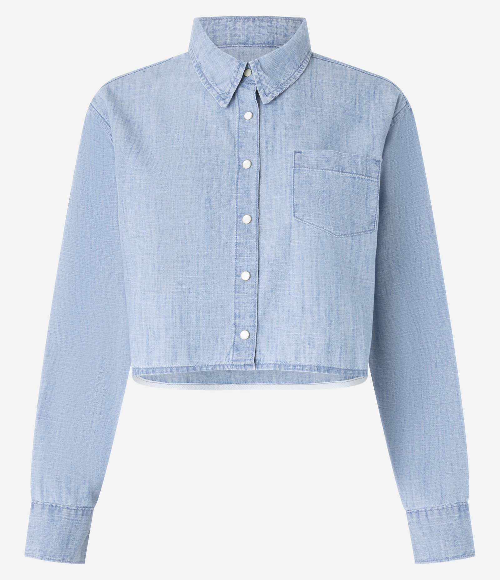 Camisa Cropped em Jeans com Bolso Frontal Claro 4