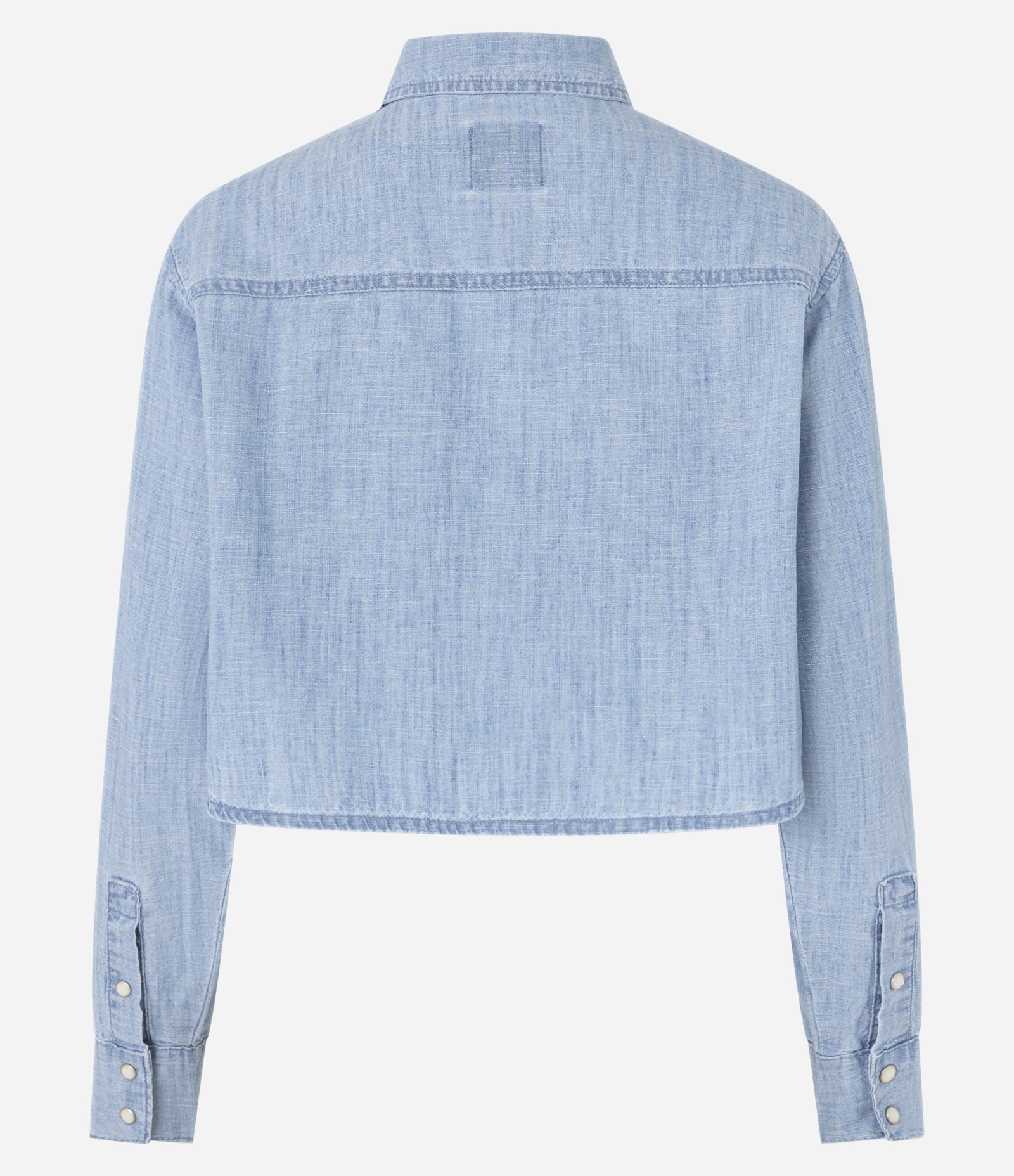 Camisa Cropped em Jeans com Bolso Frontal Claro 5