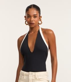 Body Frente Única em Poliamida com Contraste