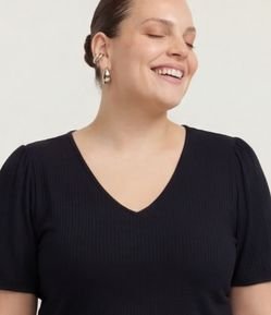 Blusa em Ribana com Manga Bufante Curve & Plus Size