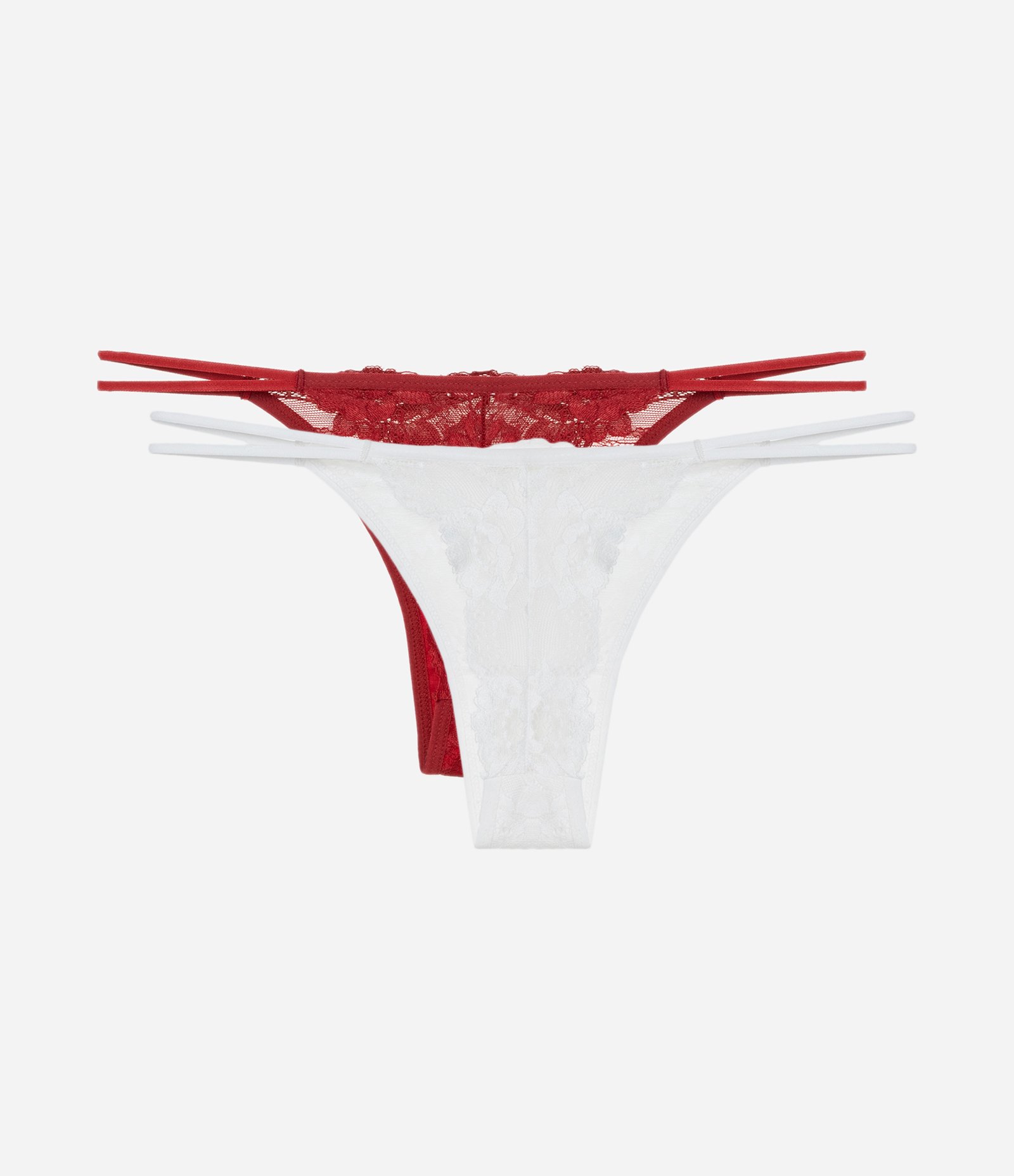 Kit 02 Calcinhas String Fio em Renda Floral com Lateral Dupla Vermelho/Branco 2