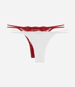Kit 02 Calcinhas String Fio em Renda Floral com Lateral Dupla