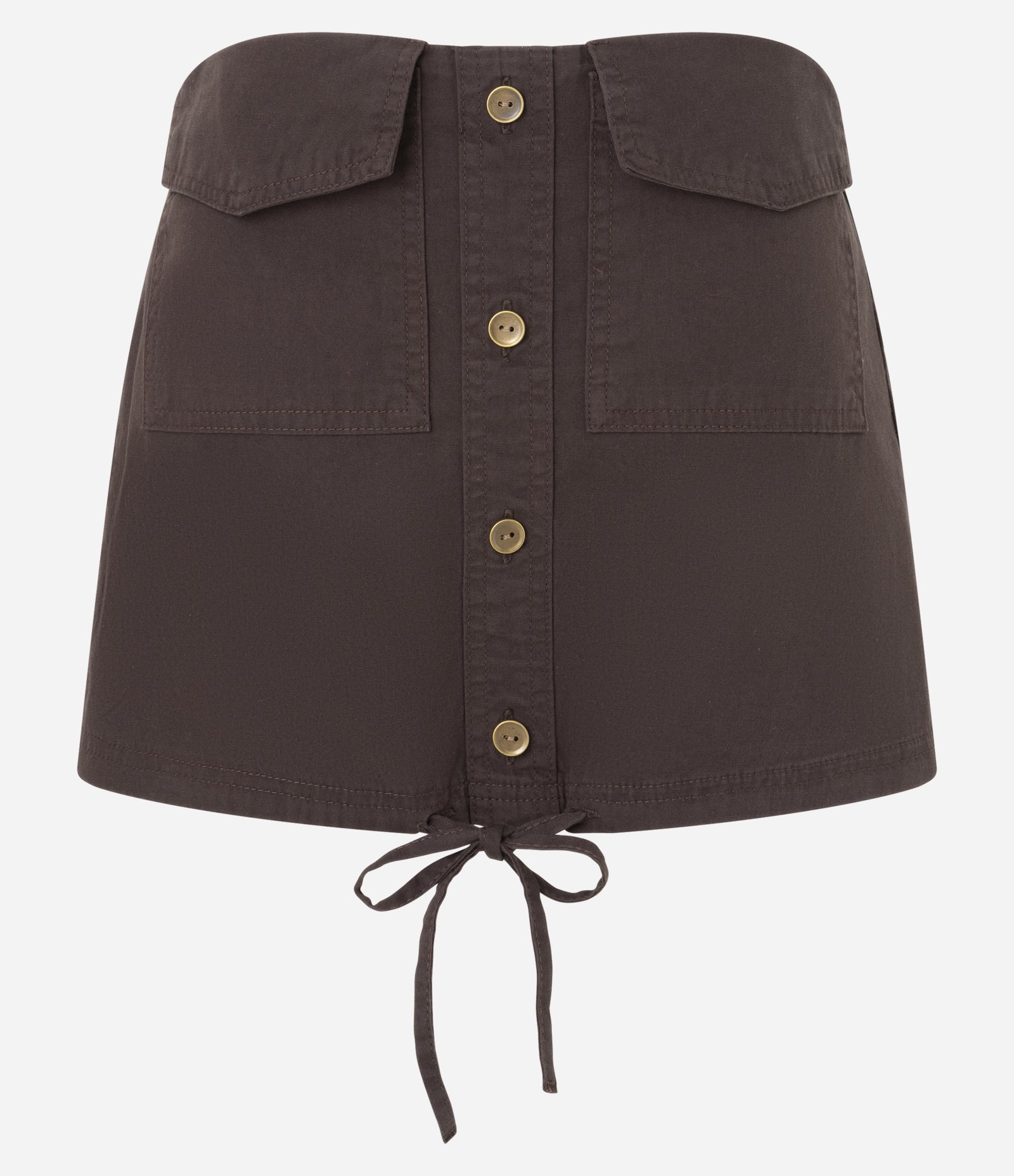 Blusa Top em Sarja sem Manga com Abotoamento Frontal e Bolso Cargo Marrom 4