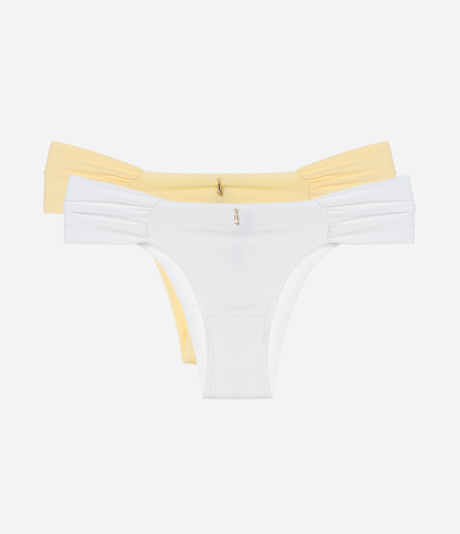 Kit 02 Calcinhas Biquíni Lateral Drapeada em Microfibra Amarelo/Branco 1