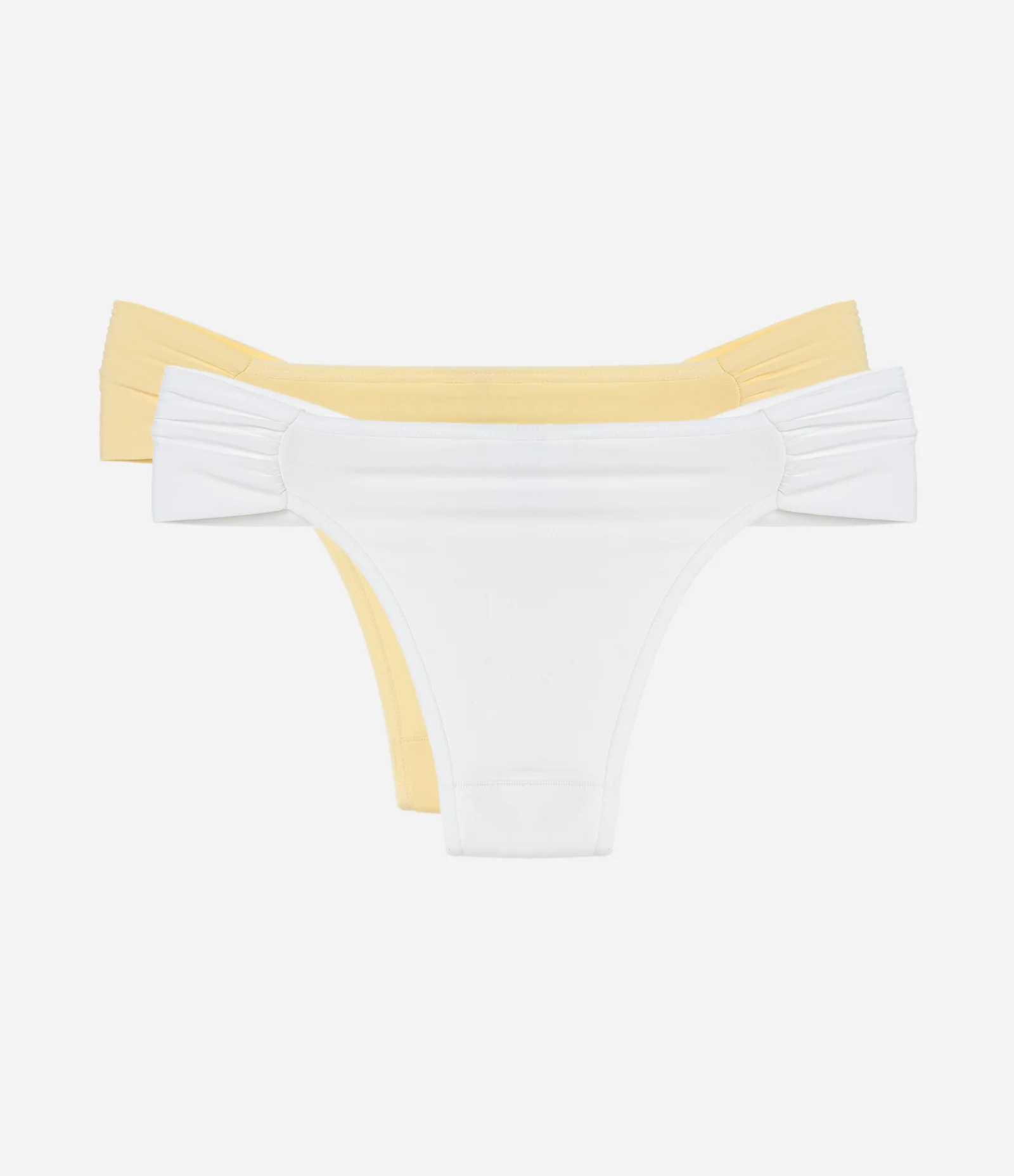 Kit 02 Calcinhas Biquíni Lateral Drapeada em Microfibra Amarelo/Branco 2