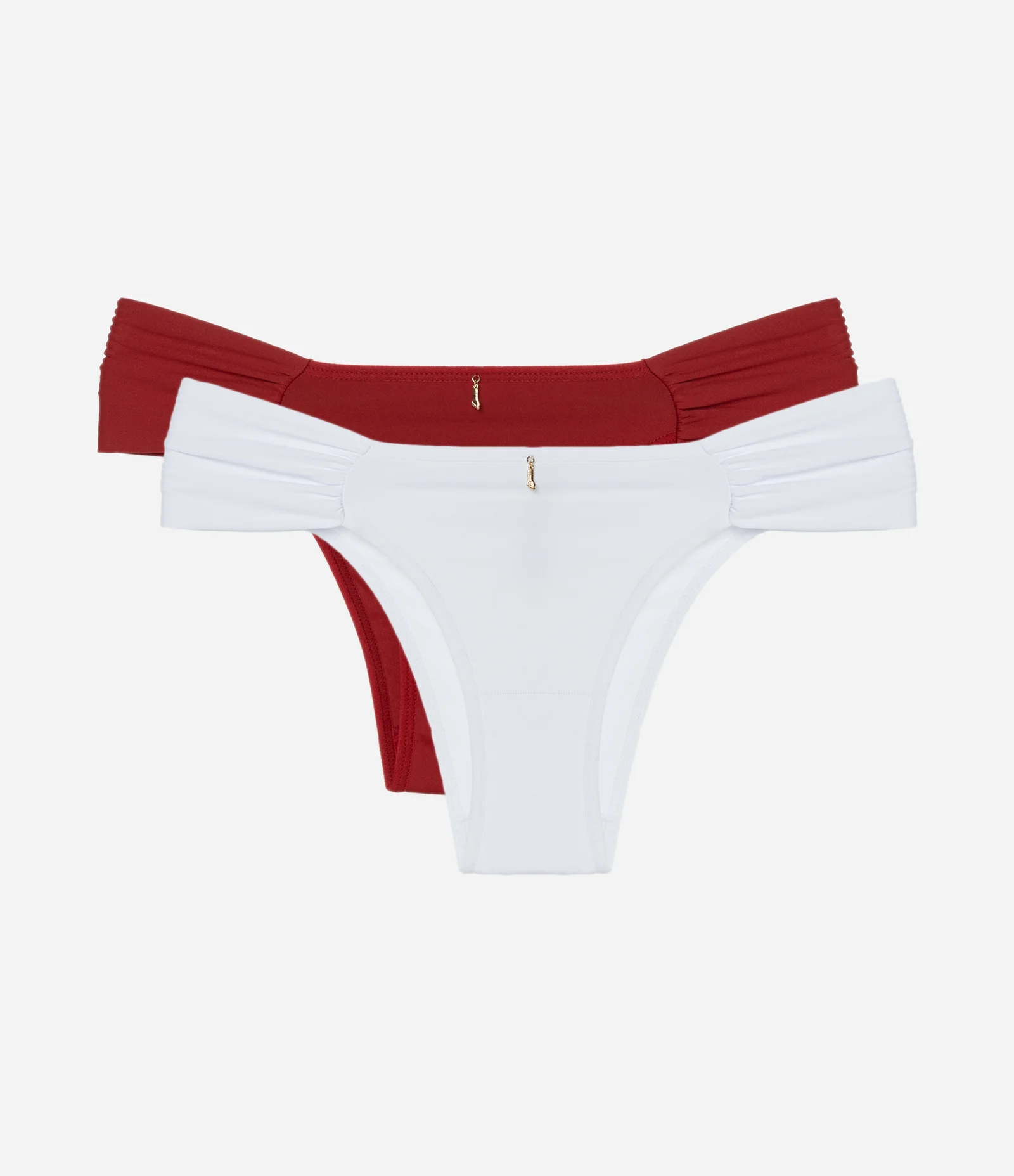 Kit 02 Calcinhas Biquíni Lateral Drapeada em Microfibra Vermelho/Branco 1