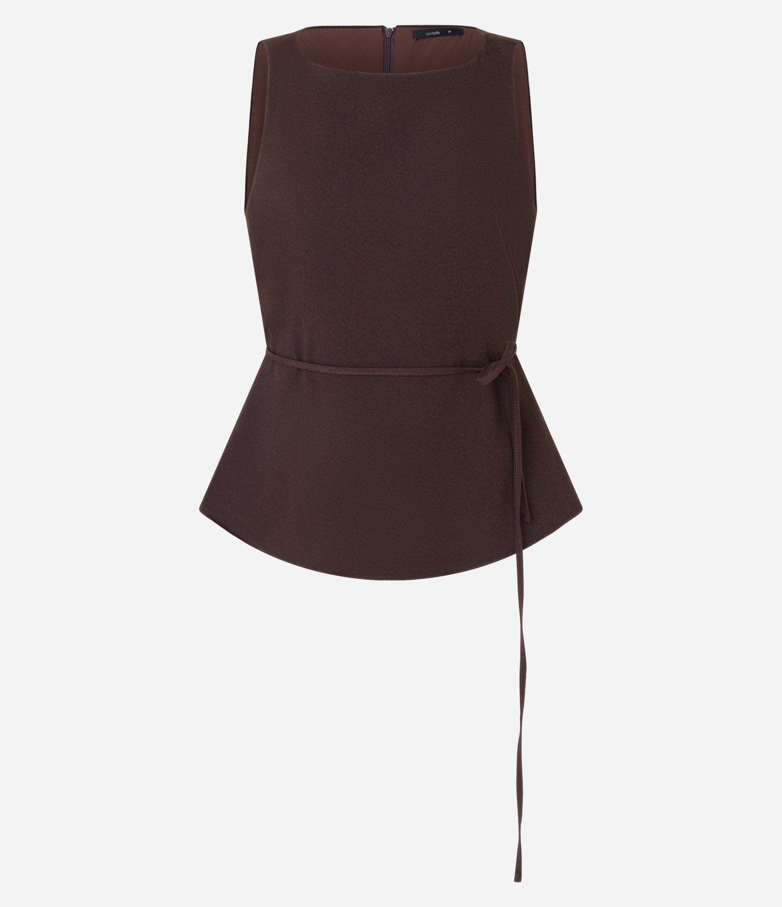 Blusa Acetinada sem Manga com Amarração Frontal Marrom 5