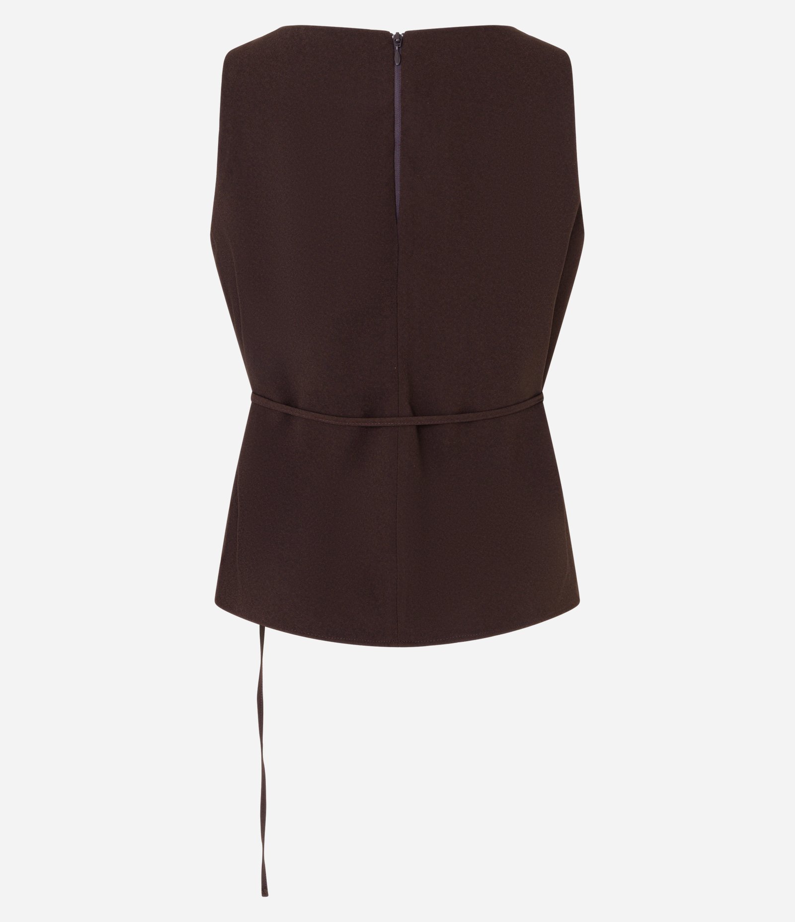 Blusa Acetinada sem Manga com Amarração Frontal Marrom 6