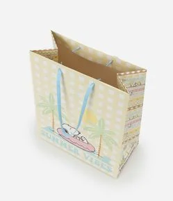 Embalagem de Presente Média com Estampa Xadrez e Snoopy na Praia