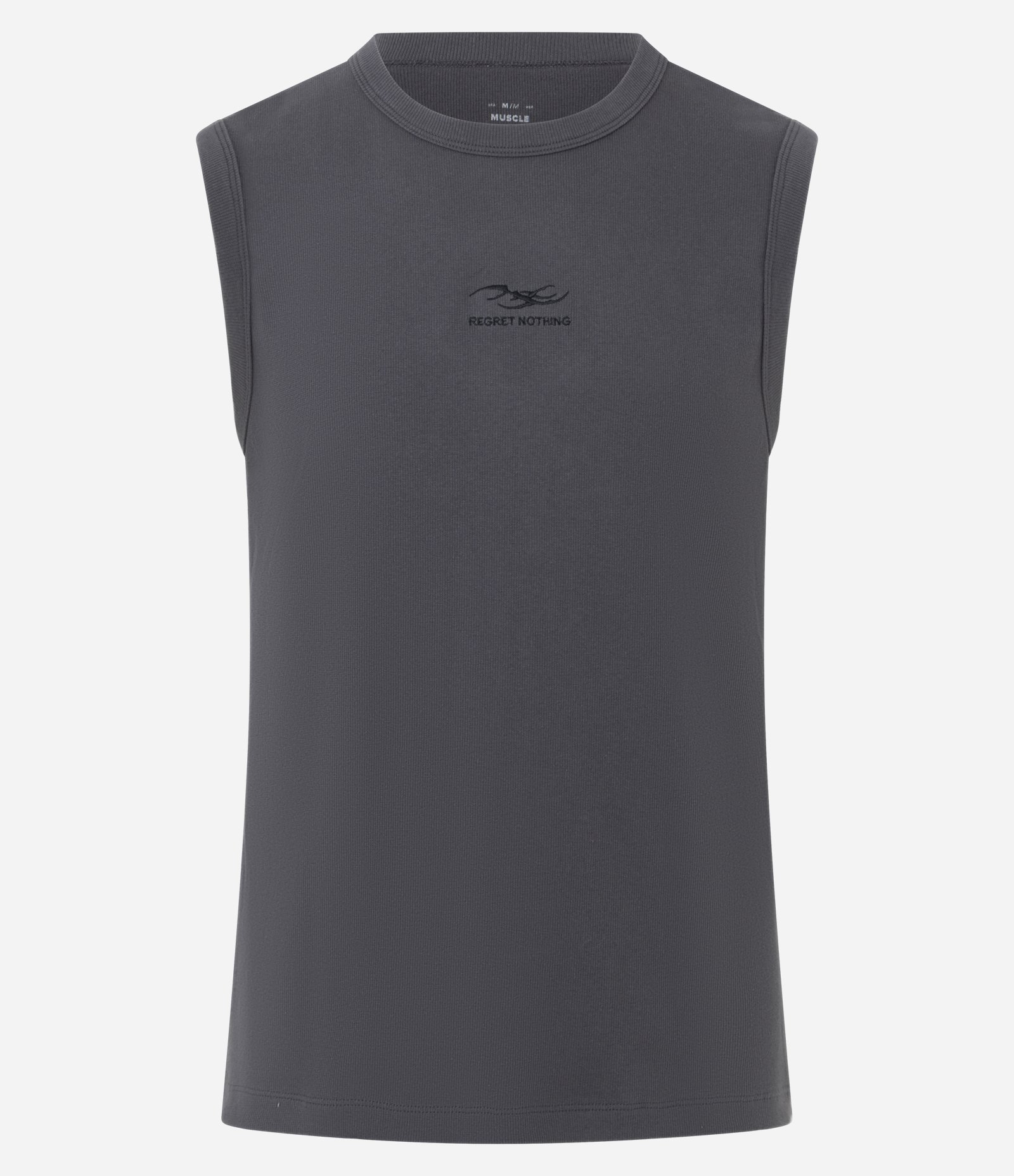 Regata Muscle em Ribana com Estampa Frontal Bordada Cinza 4