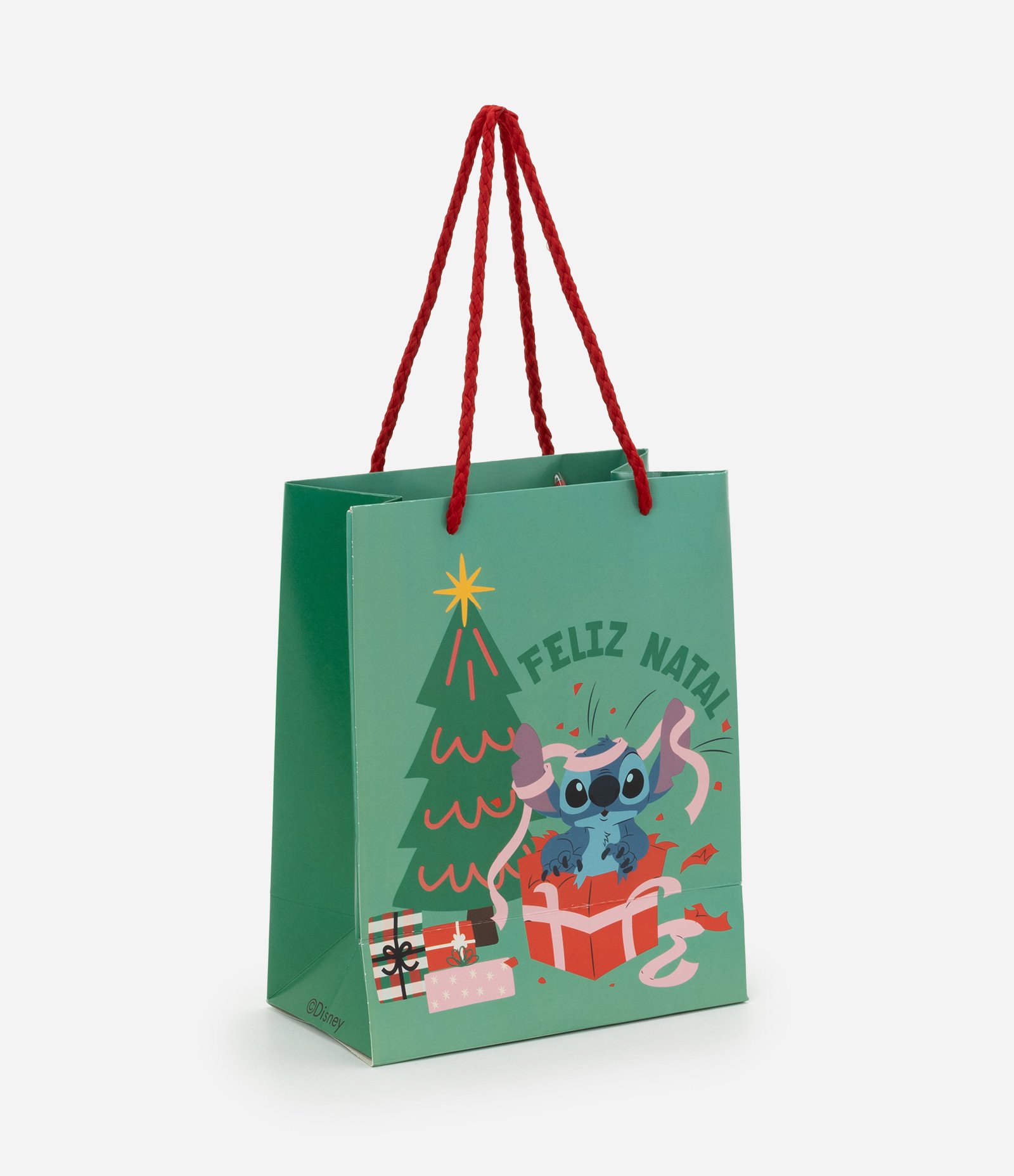 Embalagem de Presente Pequena com Estampa de Stitch Natalino Verde 1