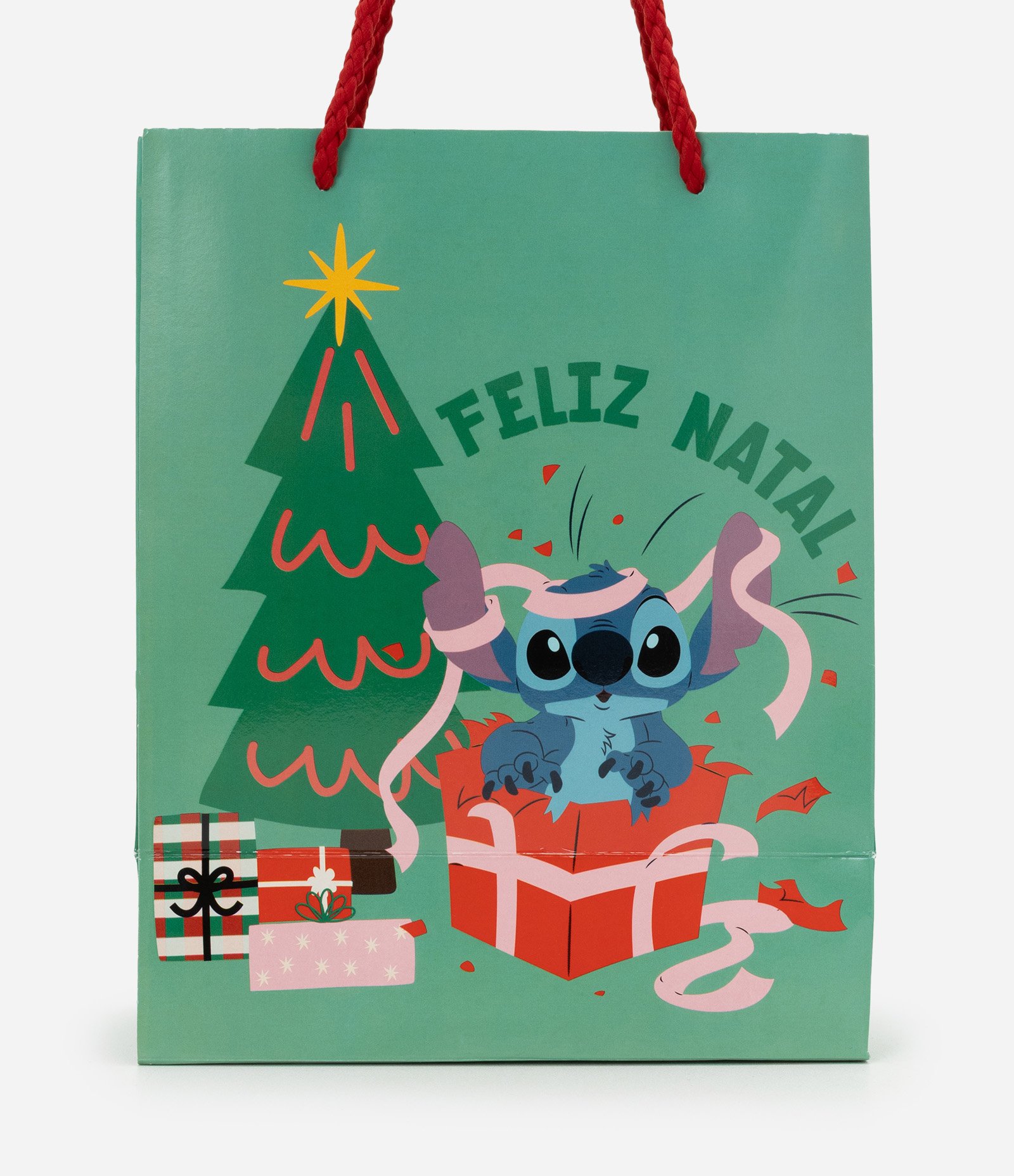 Embalagem de Presente Pequena com Estampa de Stitch Natalino Verde 2