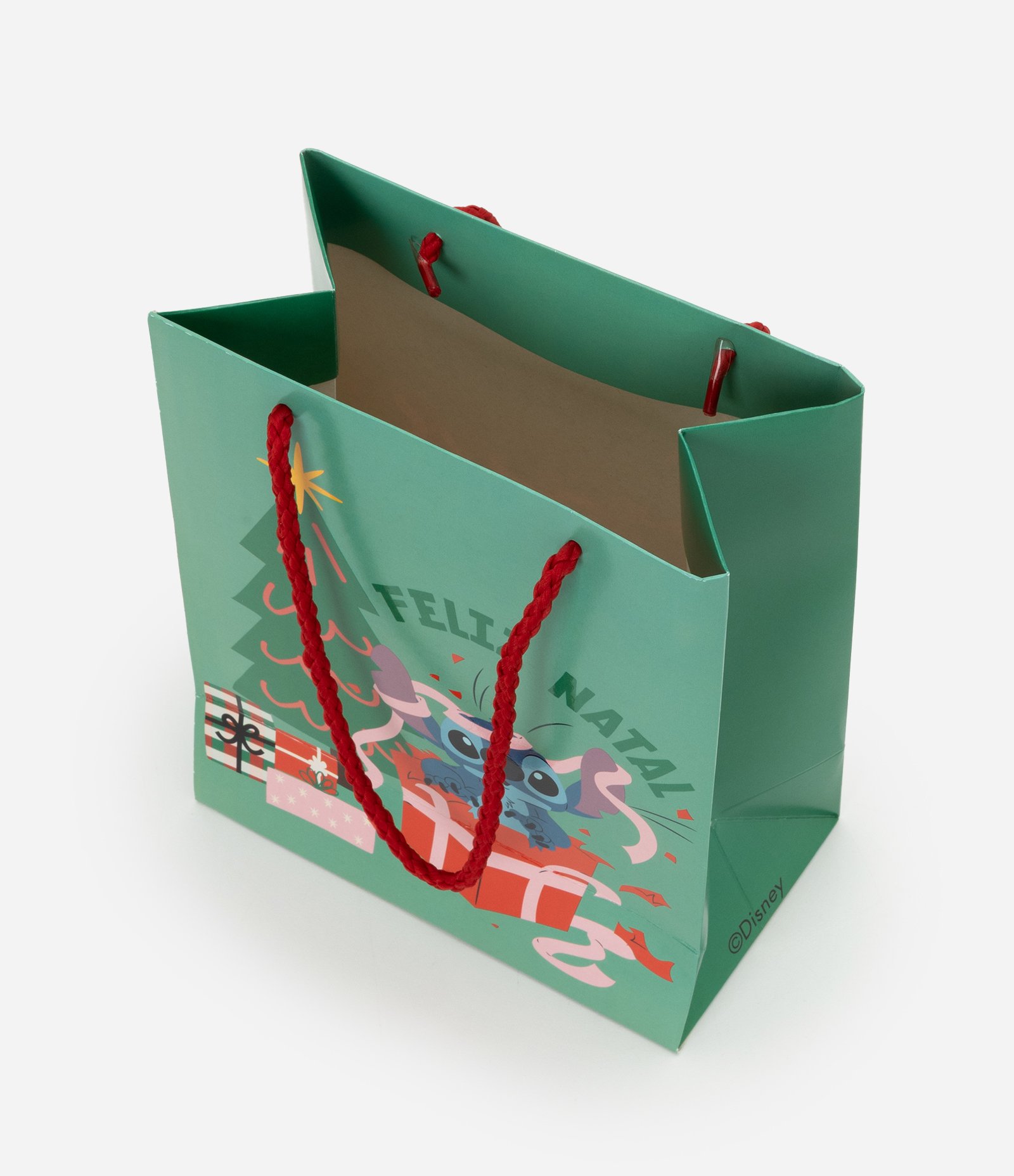 Embalagem de Presente Pequena com Estampa de Stitch Natalino Verde 3