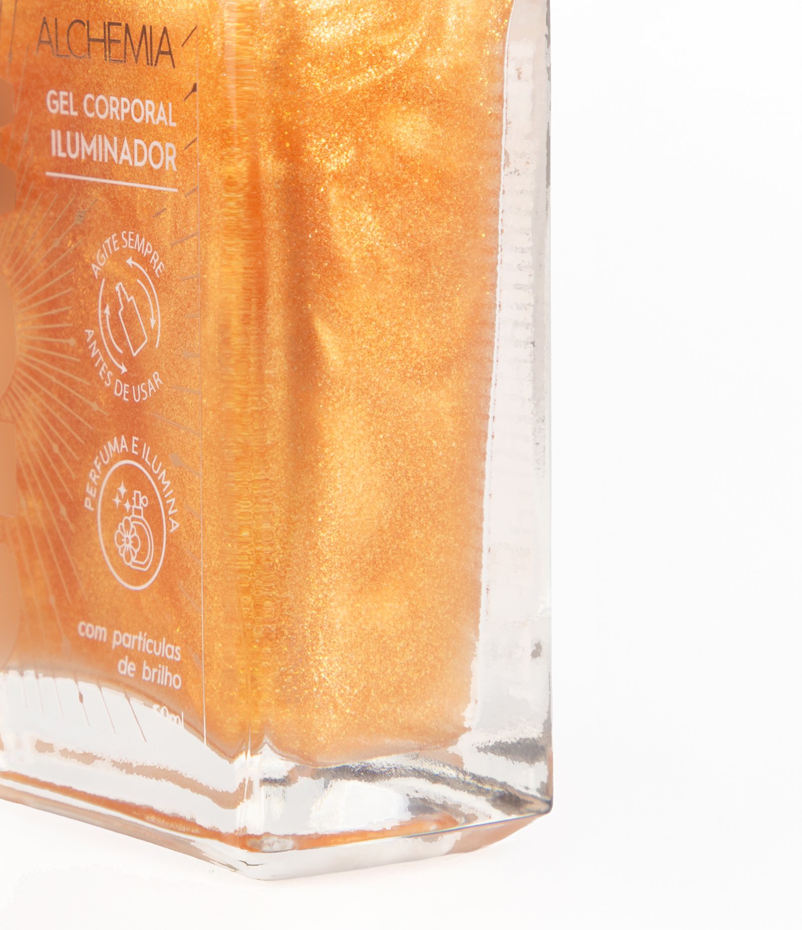 Gel Corporal Iluminador com Partículas de Brilho Glow Gold Alchemia 50ml 3