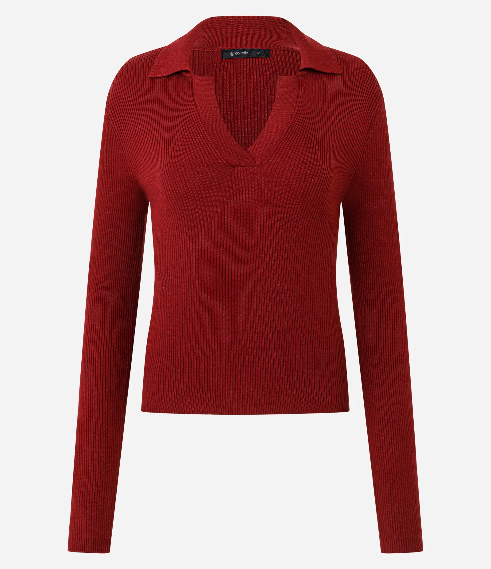 Blusa Regular com Manga Longa e Gola Polo Vermelho 1