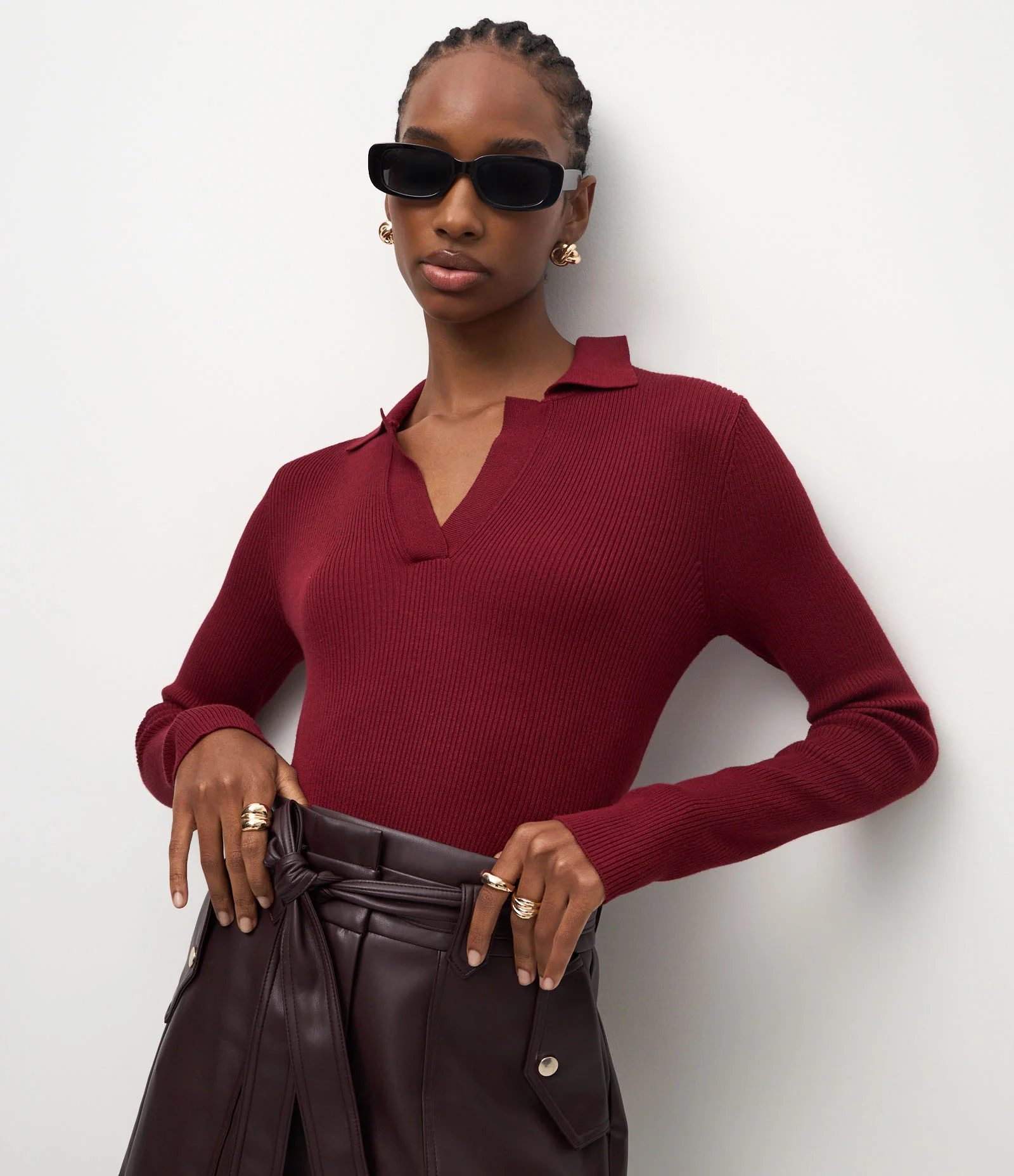 Blusa Regular em Tricô com Gola Polo Vermelho 1