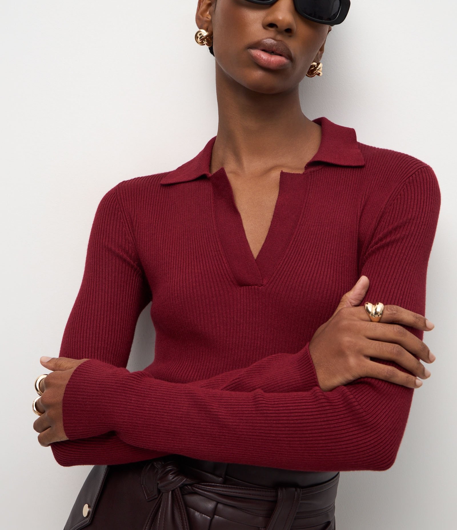 Blusa Regular em Tricô com Gola Polo Vermelho 4