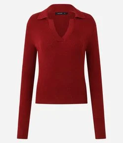 Blusa Regular com Manga Longa e Gola Polo