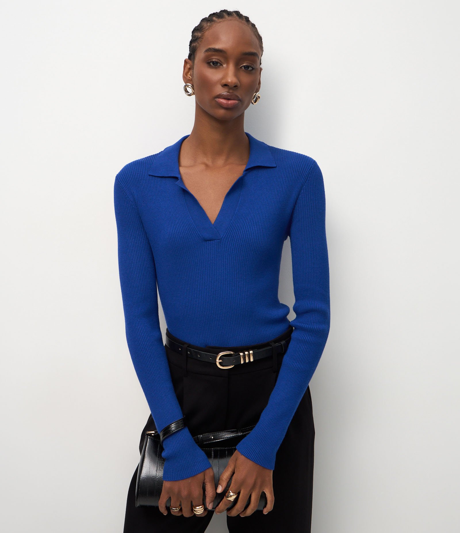 Blusa Regular em Tricô com Gola Polo Azul 2