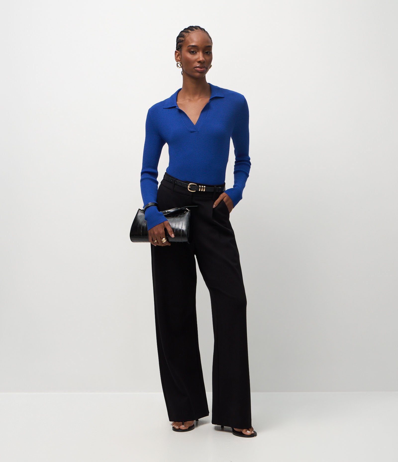 Blusa Regular em Tricô com Gola Polo Azul 3