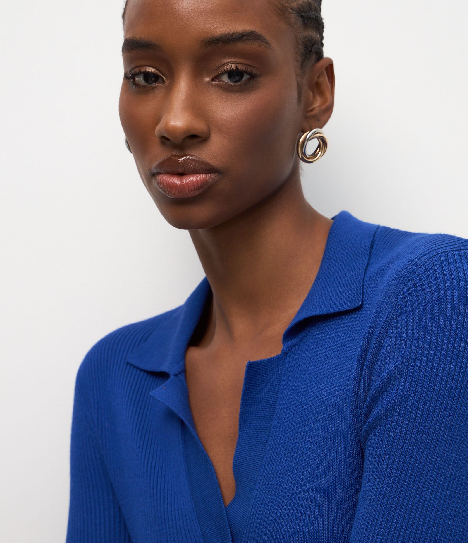 Blusa Regular em Tricô com Gola Polo Azul 4