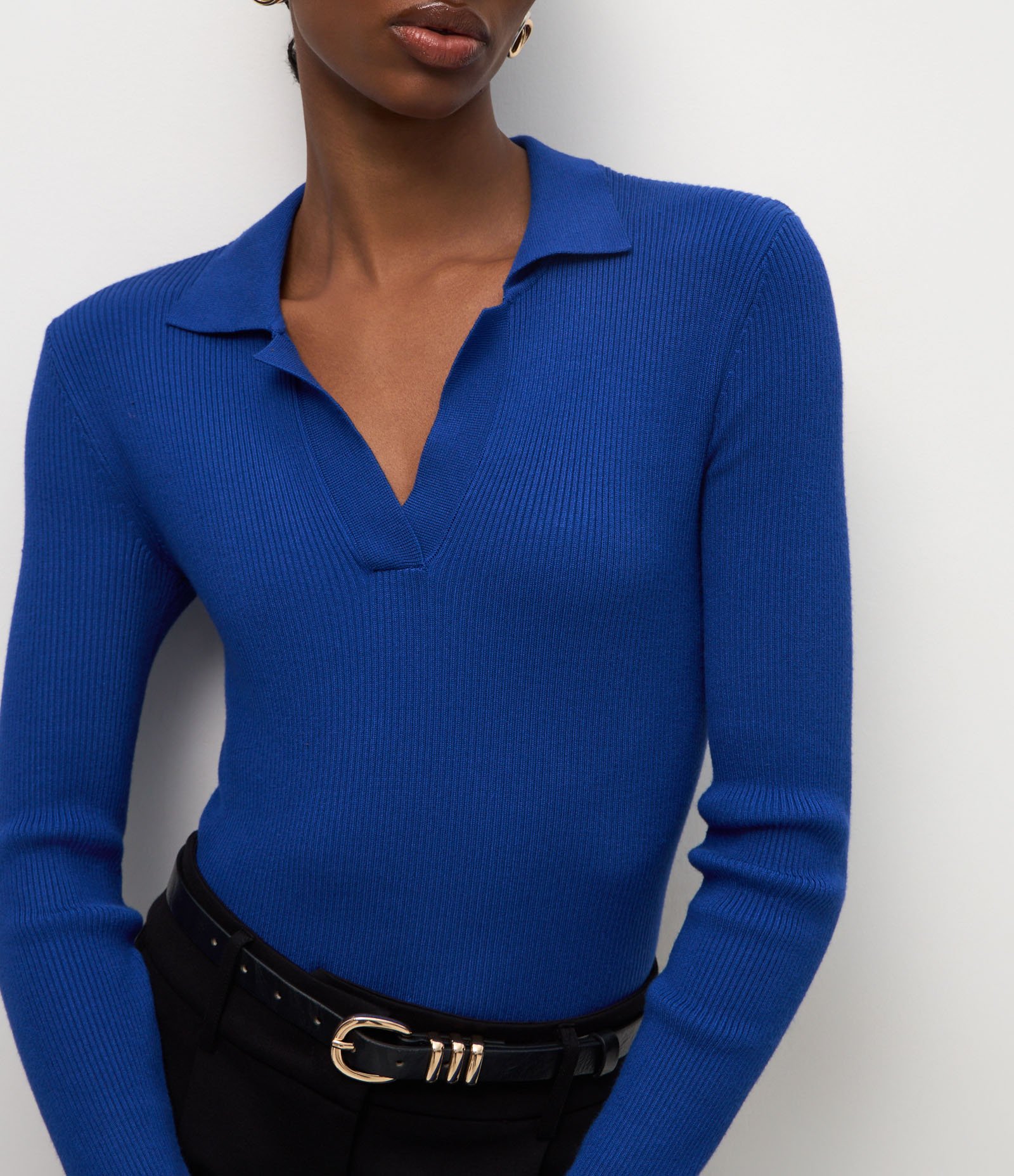 Blusa Regular em Tricô com Gola Polo Azul 5