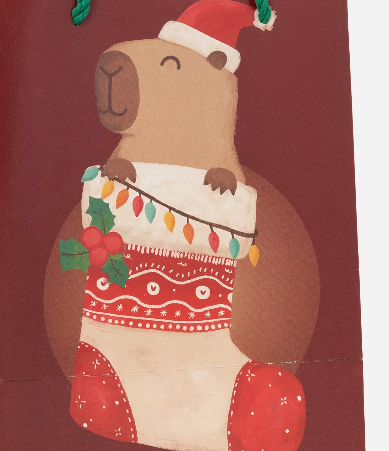 Embalagem de Presente Pequena com Estampa de Capivara Natalina Vermelho 2