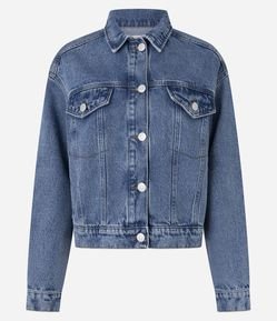 Jaqueta Boxy em Jeans com Bolsos e Recortes