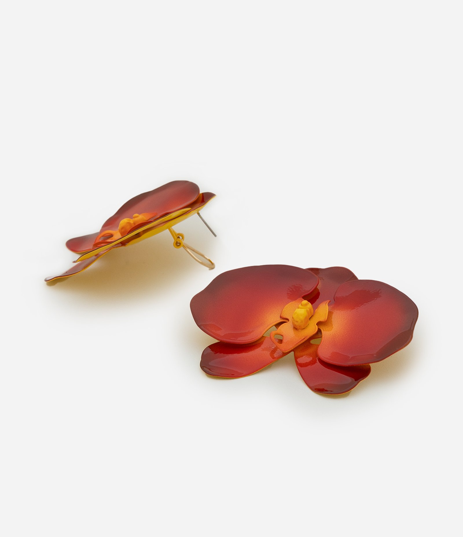 Maxi Brinco com Forma de Orquídea Esmaltada Laranja 2
