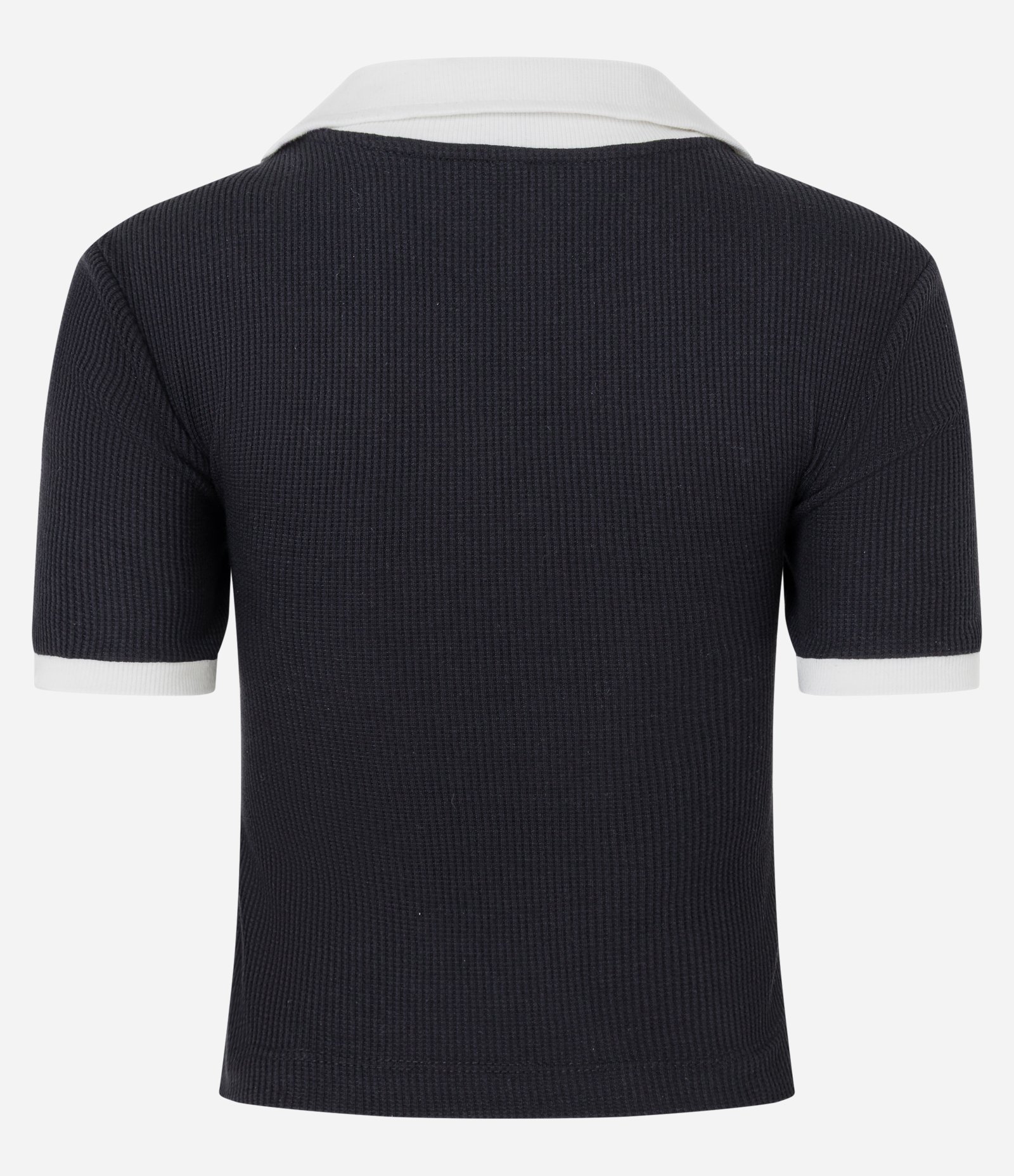 Blusa em Algodão com Gola Polo Contrastante e Textura Preto 7
