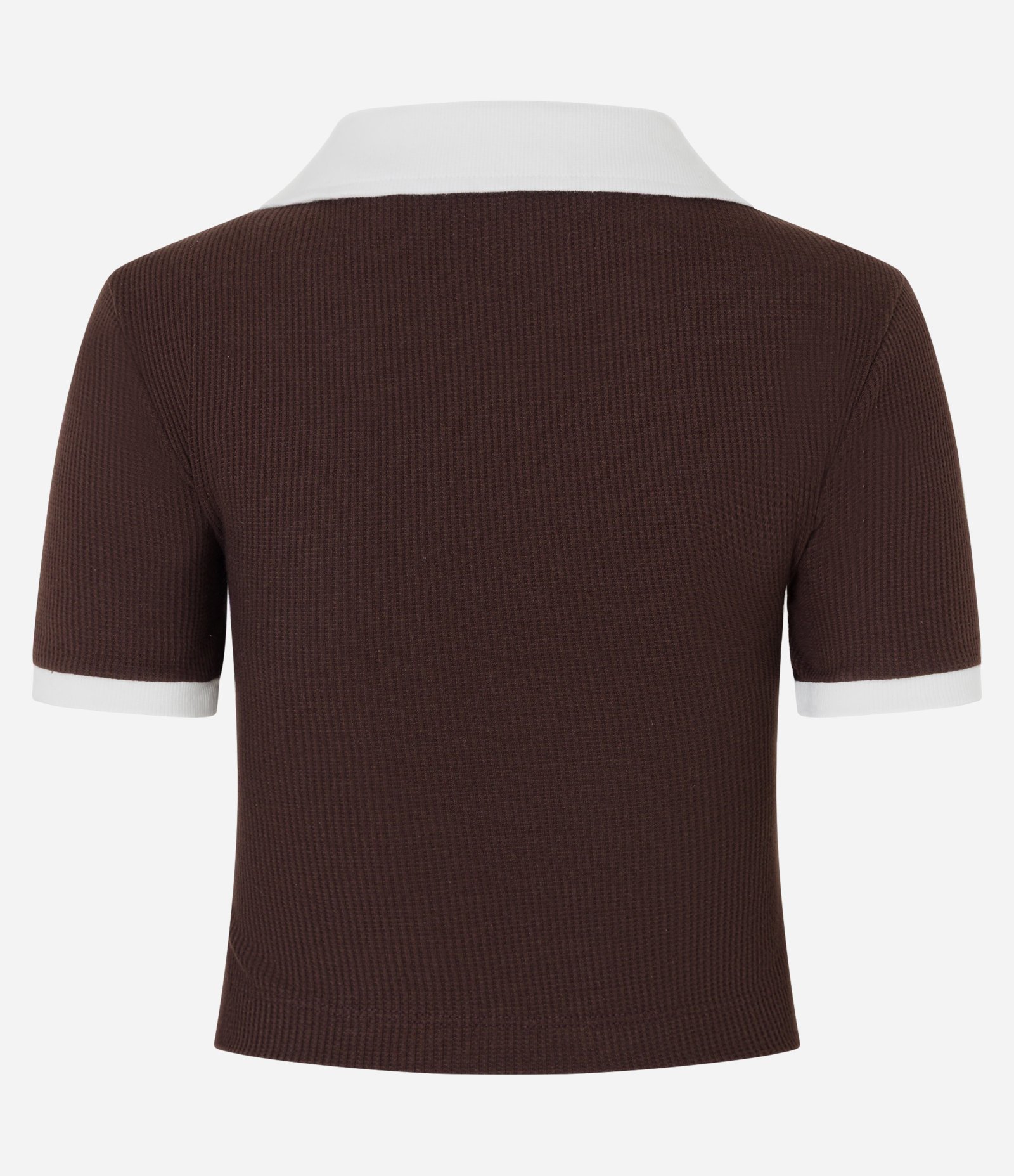 Blusa em Algodão com Gola Polo Contrastante e Textura Marrom 7