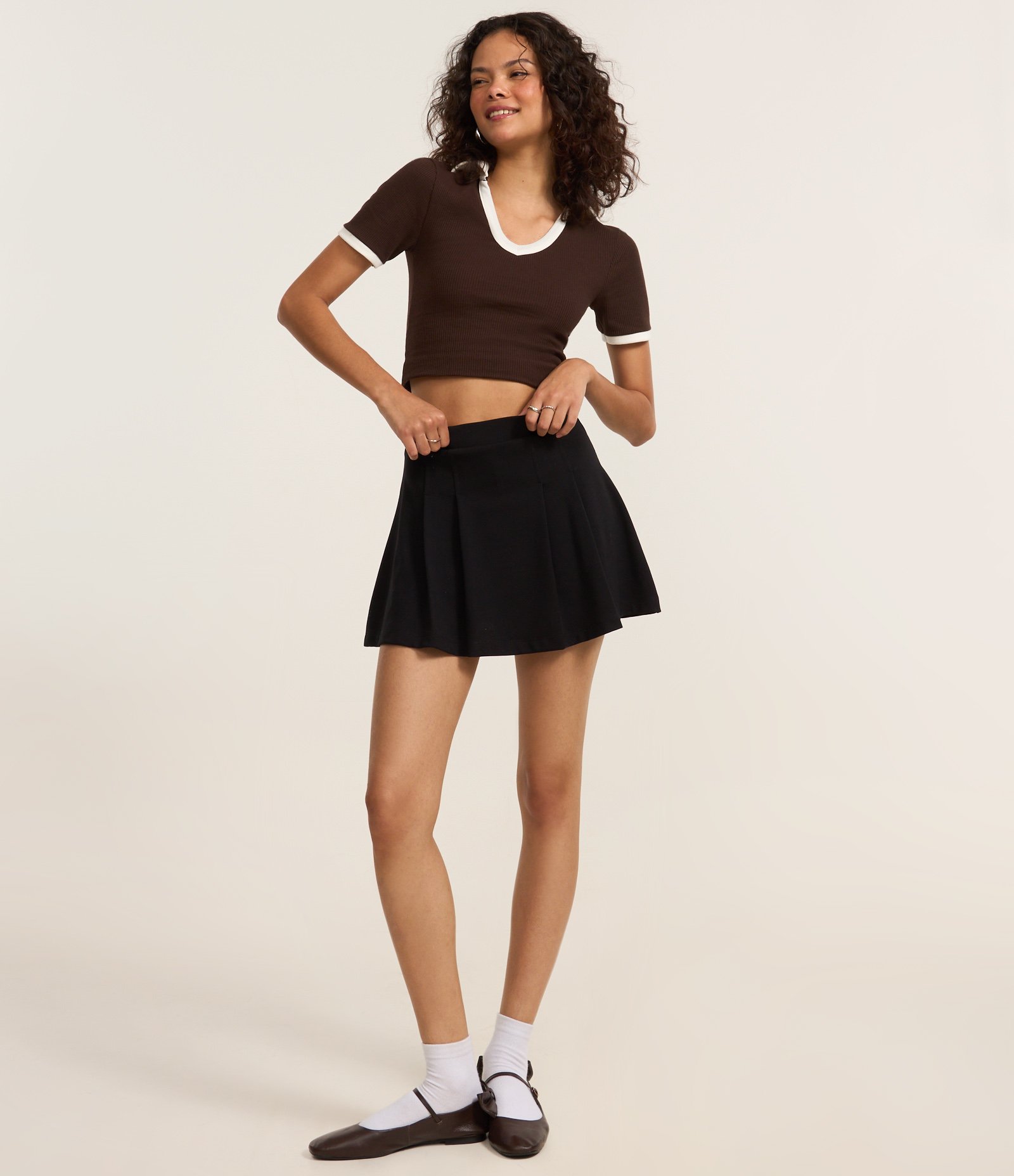 Blusa em Algodão com Gola Polo Contrastante e Textura Marrom 2