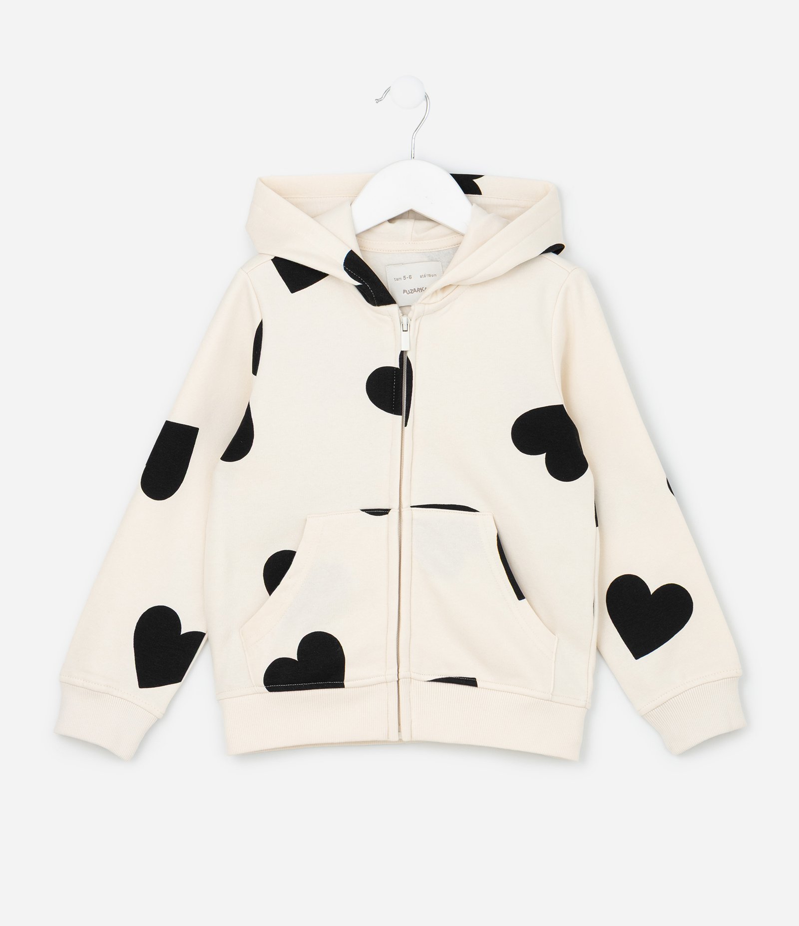 Jaqueta Infantil em Moletom com Capuz e Estampa Corações - Tam 5 A 16 Anos Bege Claro 1