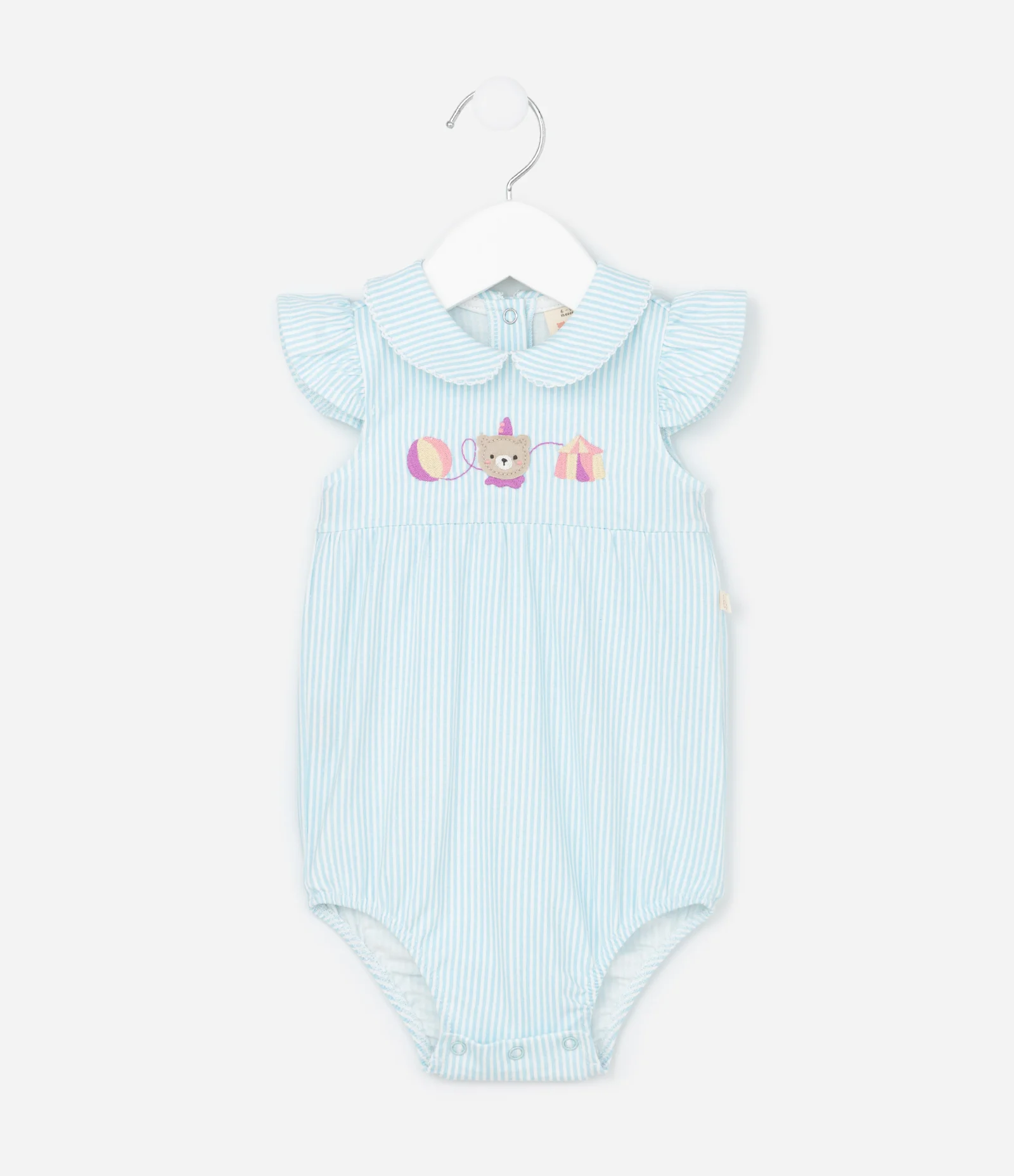 Body Infantil com Estampa de Listras e Bordado de Urso - Tam 0 a 18 Meses Azul 1